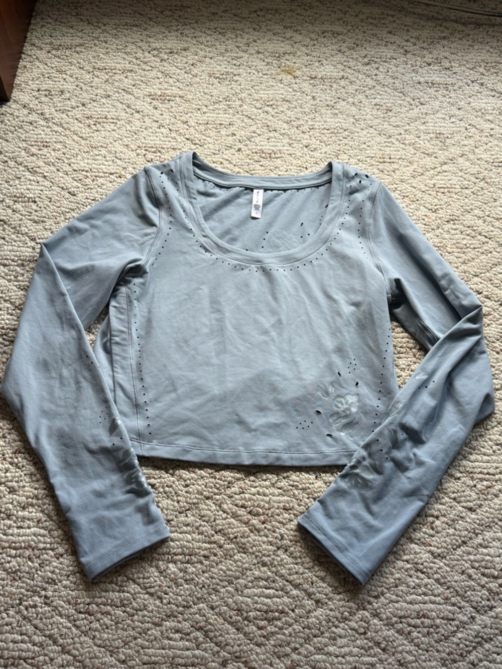 Athleta Light Blue Shanti Eyelet Crop Athletic Tee